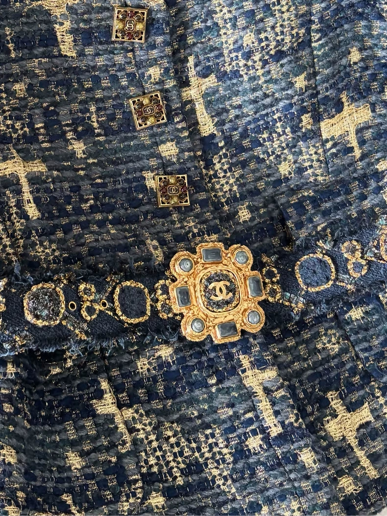Chanel Blue and Gold Byzantine jacket with Belt