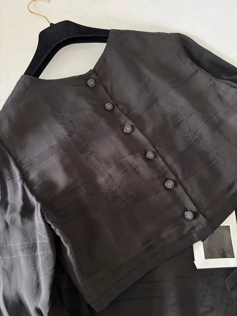 Chanel 24p Black Silk top & skirt Set