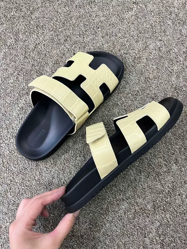Hermes matte crocodile slippers