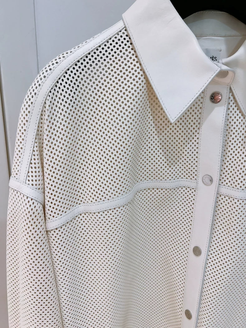 Hermes off-white mesh openwork lambskin dress