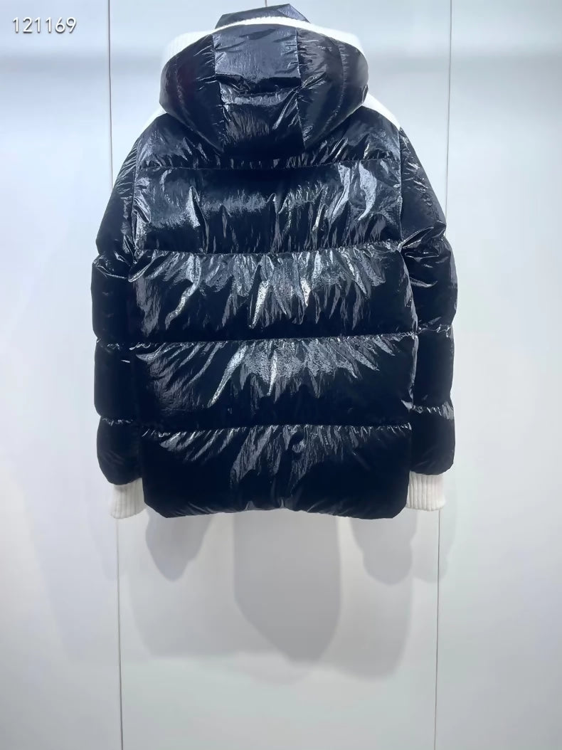 Chanel 25N black and white hooded down jacket