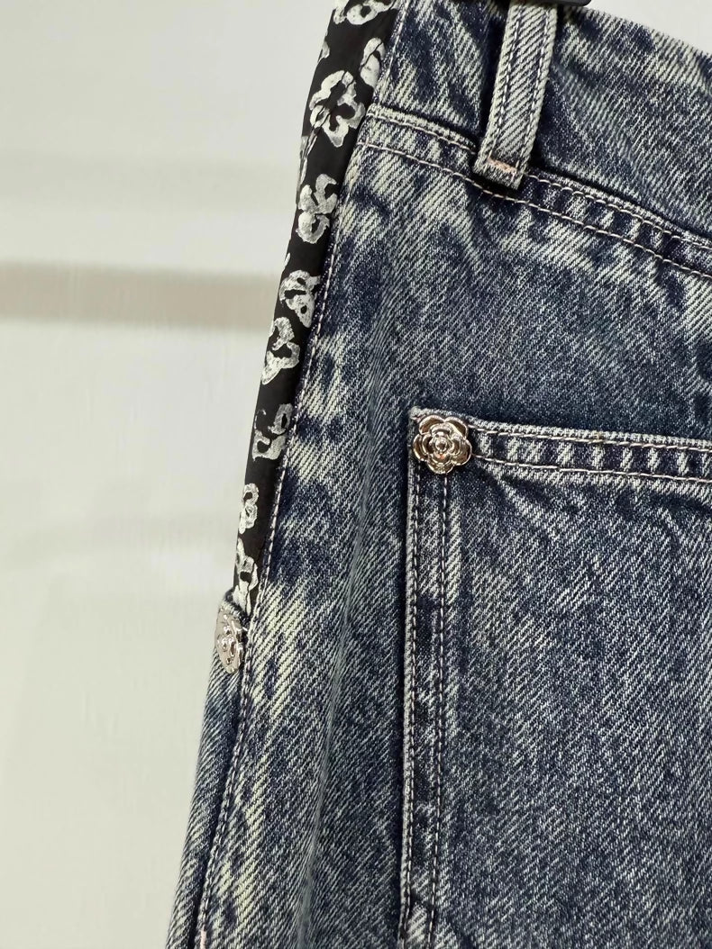 Chanel 25B floral denim wide-leg jeans