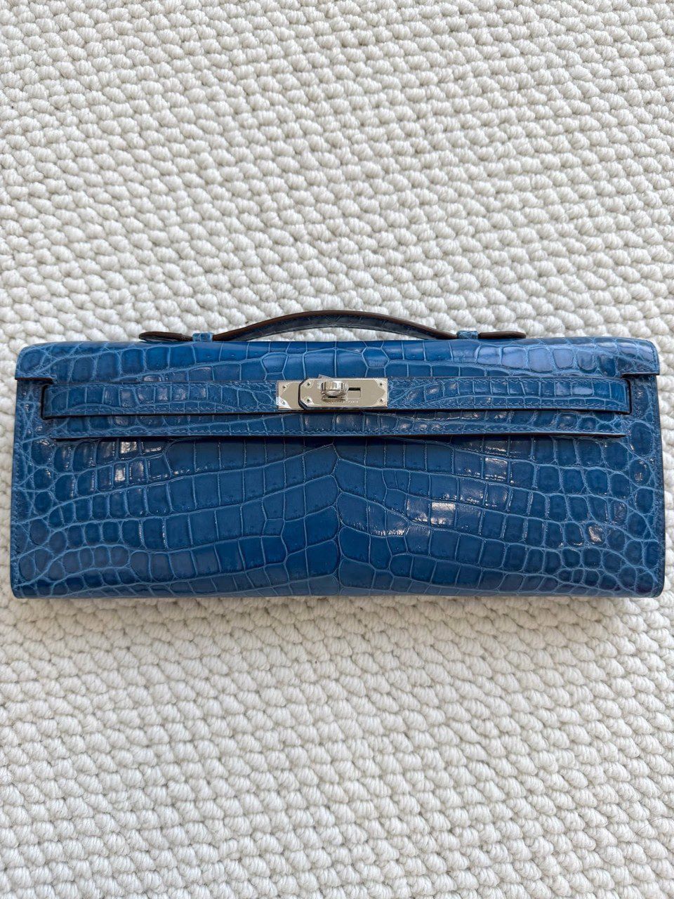 Hermes Kelly Cut Bleu Izmir Shiny Niloticus Alligator Palladium Hardware