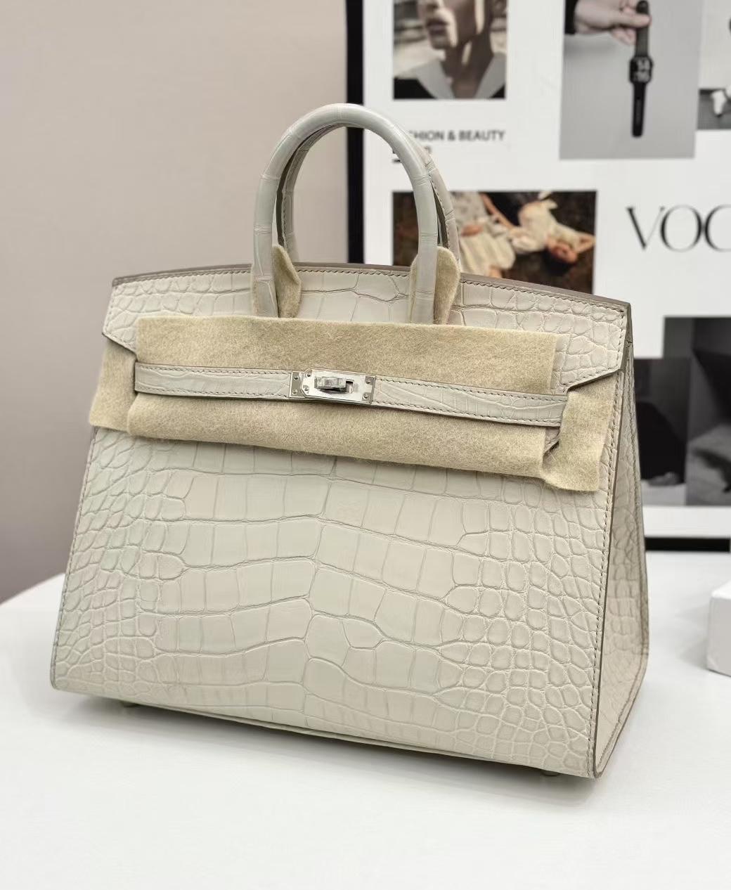Hermes Birkin 25 Beton matte alligator leather palladium hardware