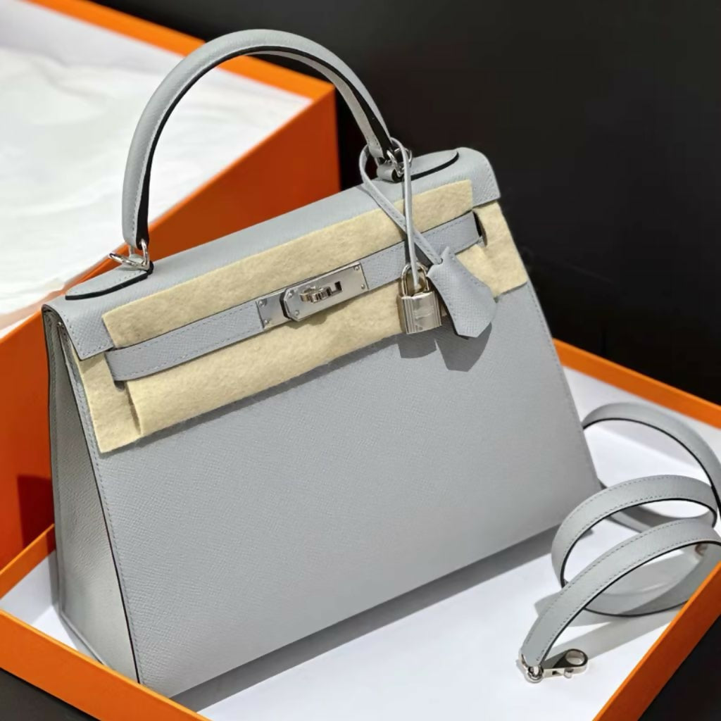 HERMESグレーのカシミア　ロンググローブ Hermes Kelly 28 Blue Glacier 8U Epsom Leather with Palladium