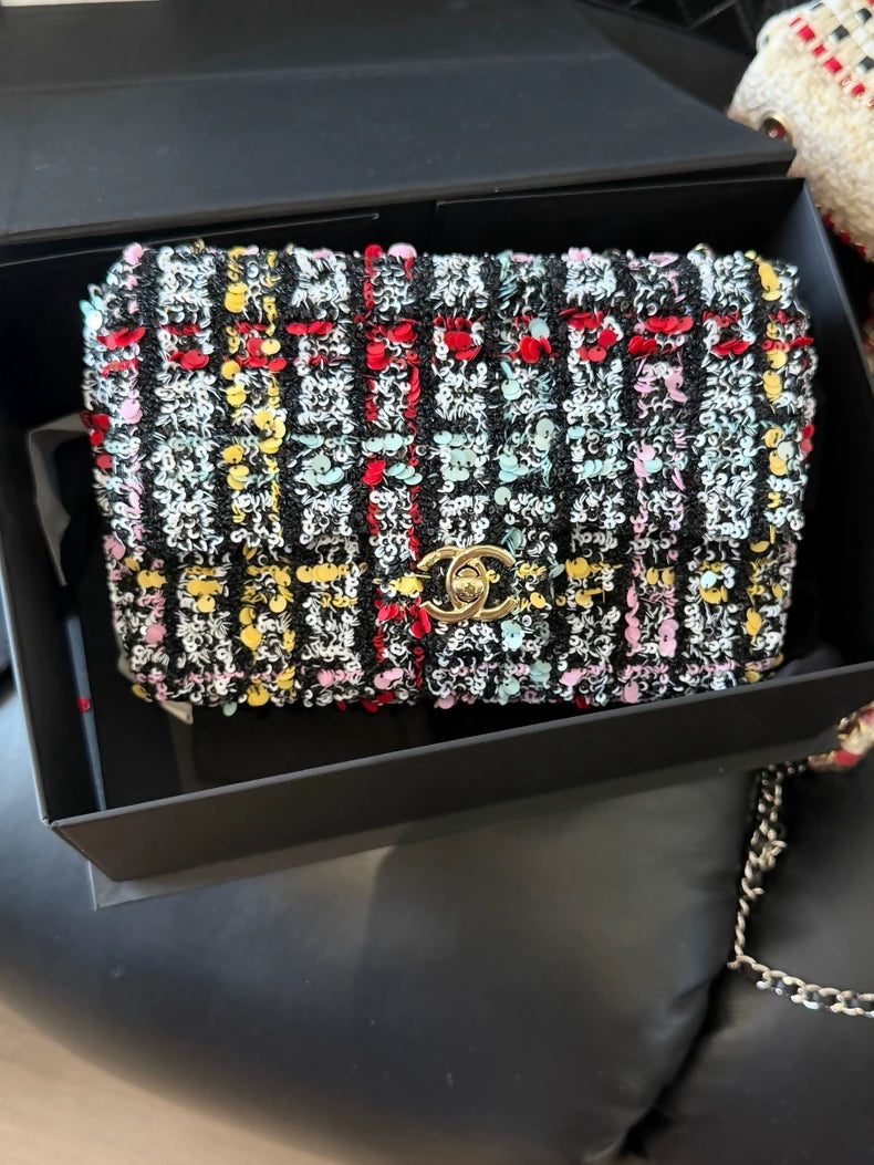 Chanel 25C Limited Edition Multi-Color tweed Sequin Mini CF