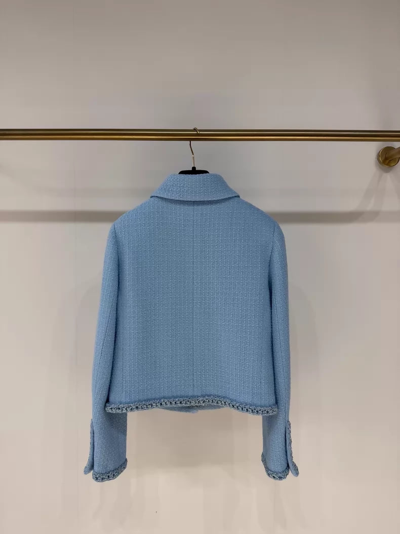 Chanel 23P blue sequined tweed jacket