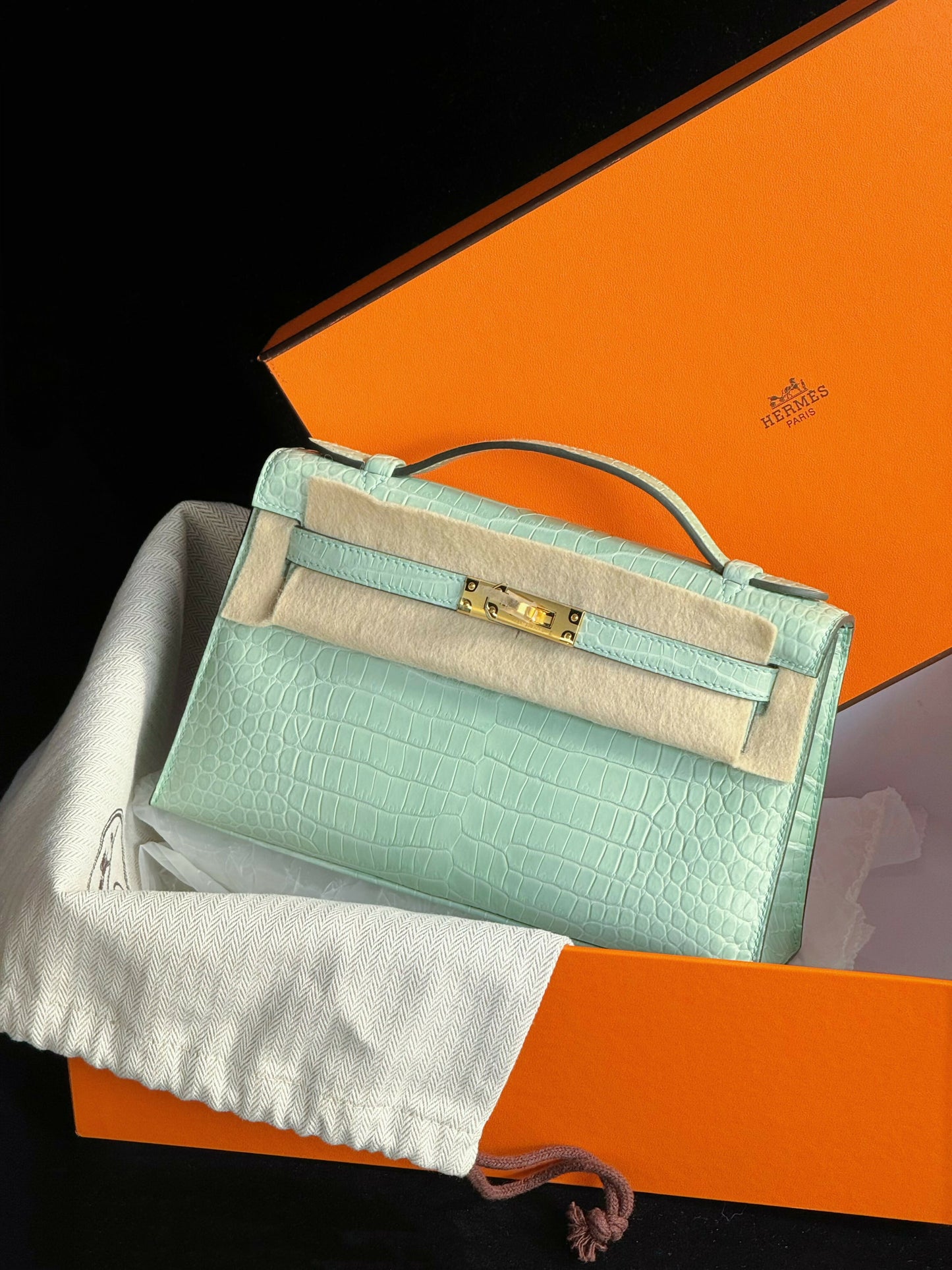 Hermès Mini Kelly 20 6U Vert Mousse Matte Porosus Crocodile (^) with Gold Hardware