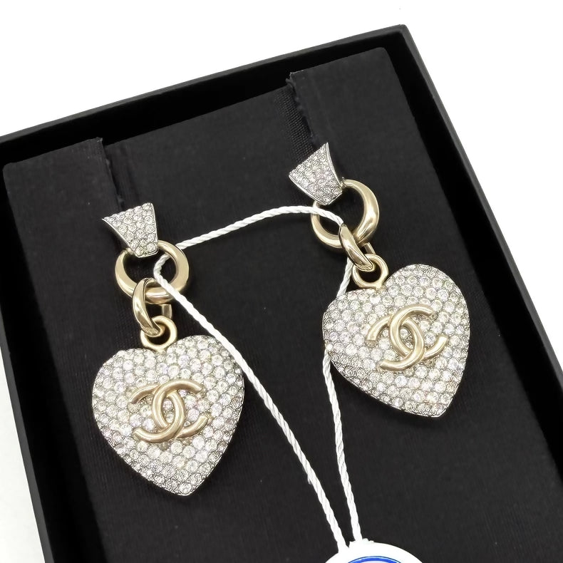 Chanel sparkling diamond heart pendant earrings