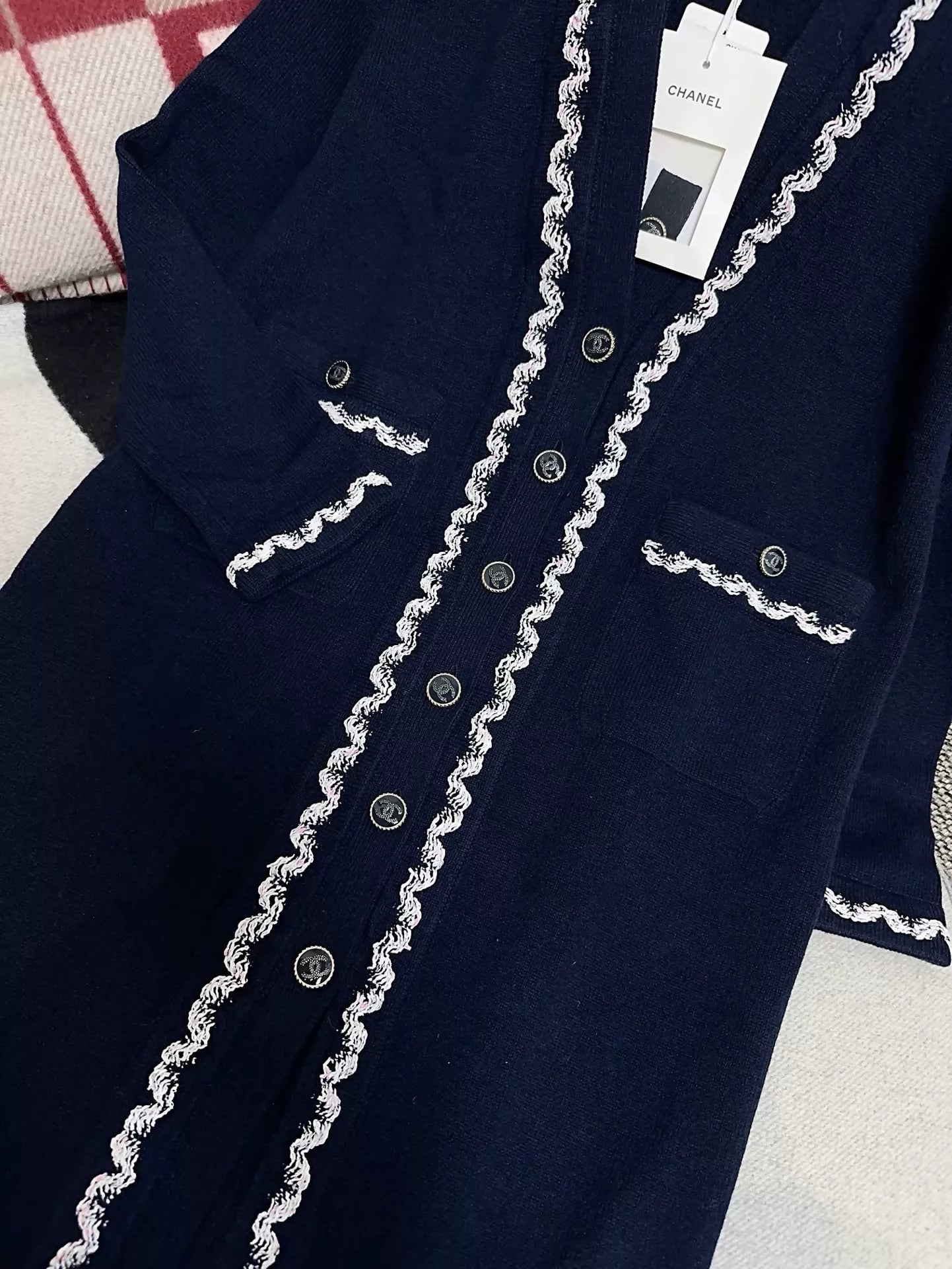 Chanel 21P Navy Blue Long Cashmere Cardigan