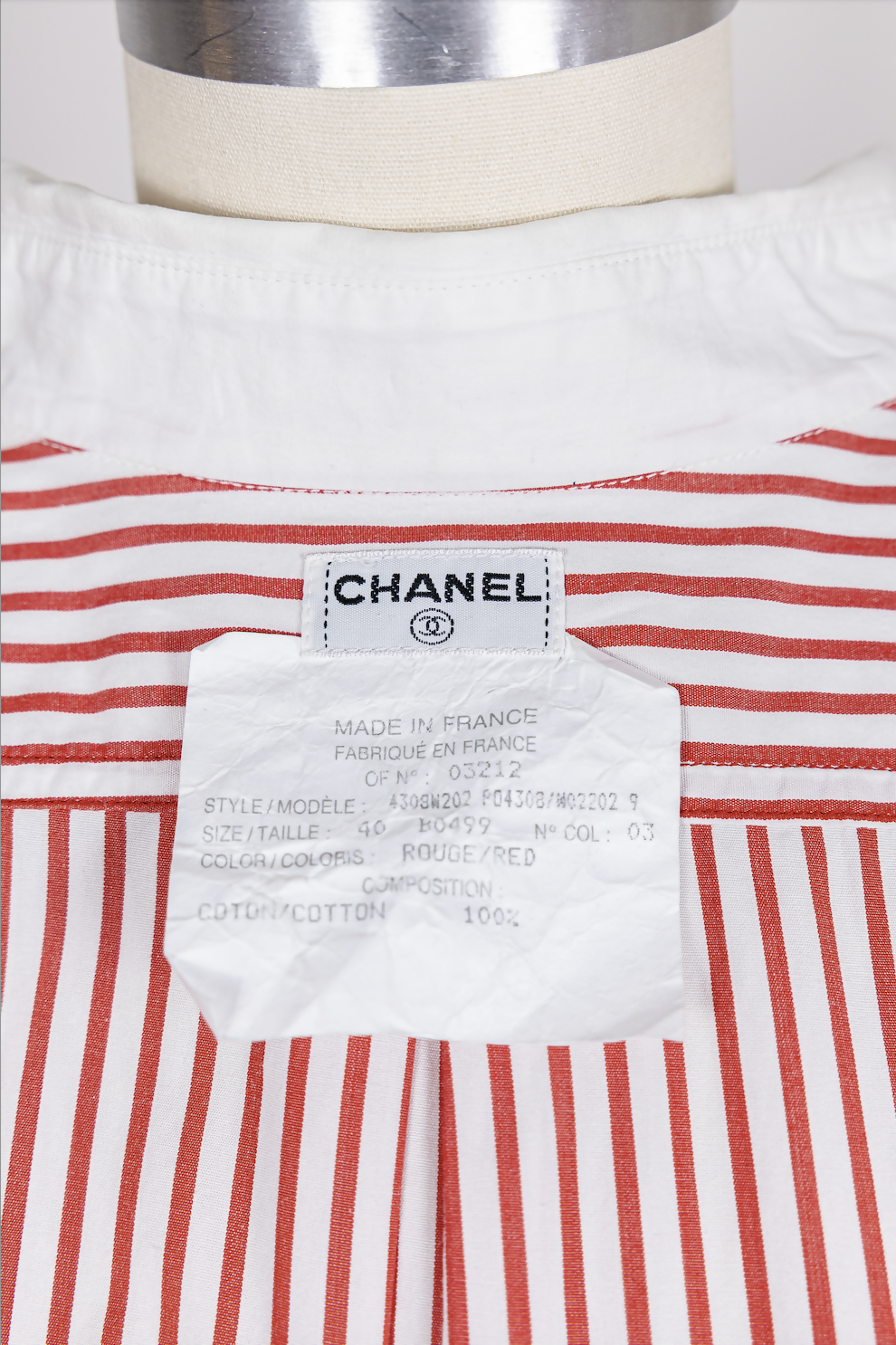 Chanel 1990s Vintage Red Striped Embroidered Logo Button-Down Shirt