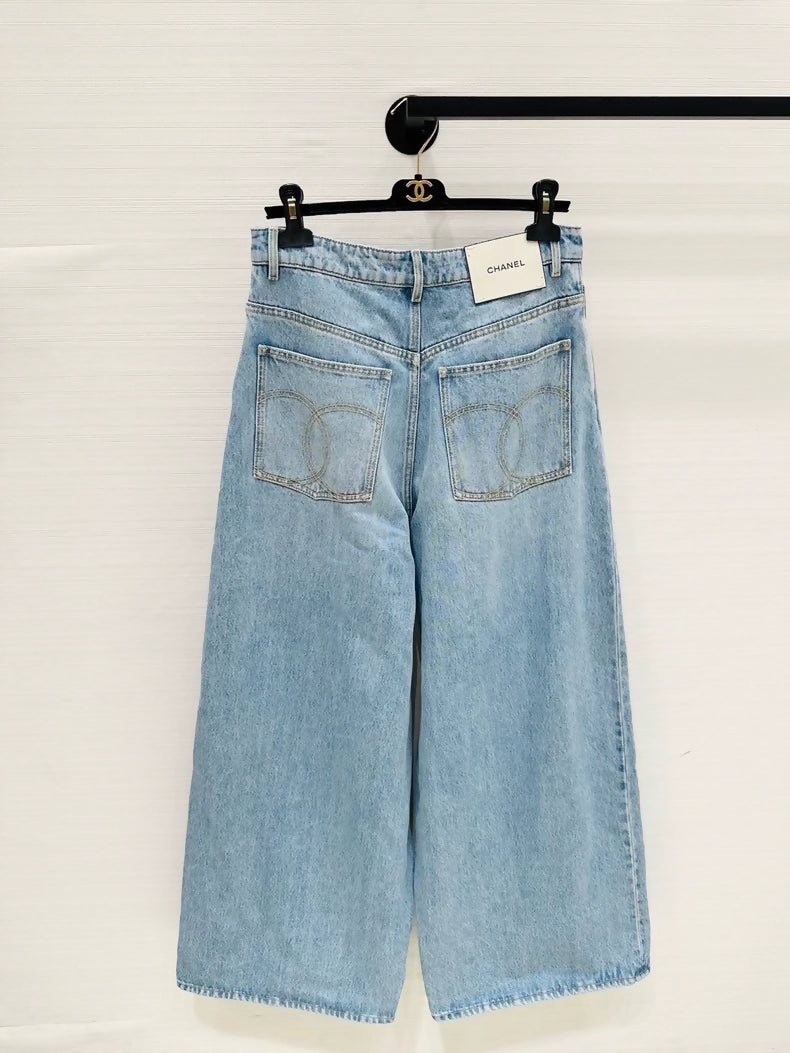 Chanel 26A popular blue wide-leg jeans, F38, F40,