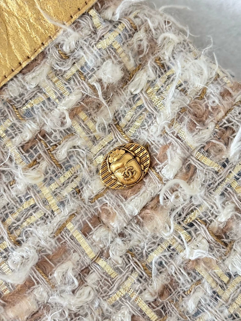 Chanel 19A Ecru Gold Tweed Skirt