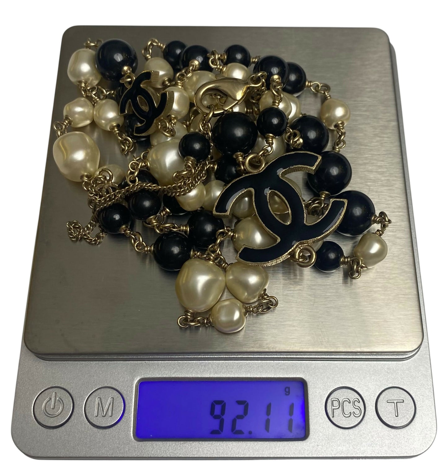 Chanel 12P Classic Long Strand Black White Freshwater Pearl and Bead Necklace GHW