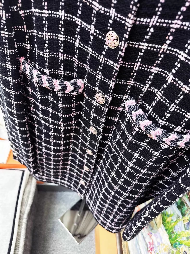 Chanel 24S Black and Pink tweed Coat