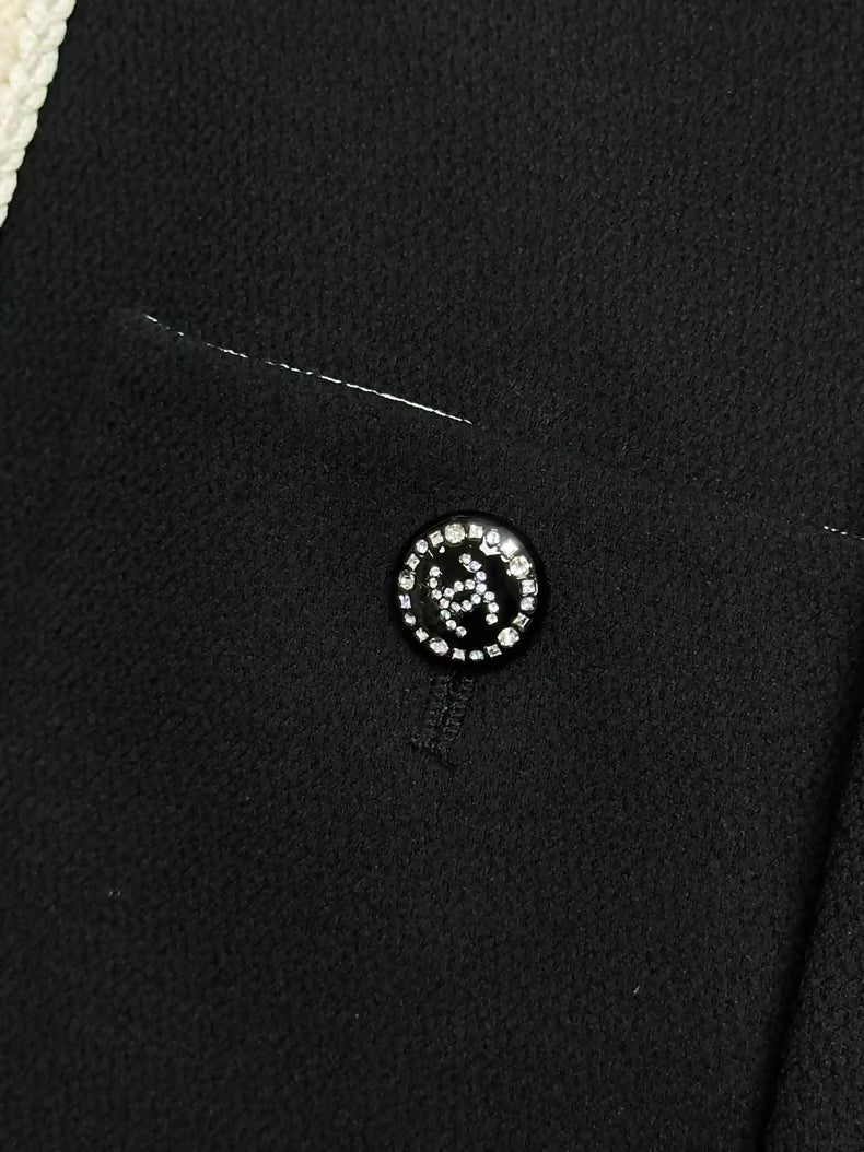 Chanel 22C Black and White Knitted Silk Cardigan