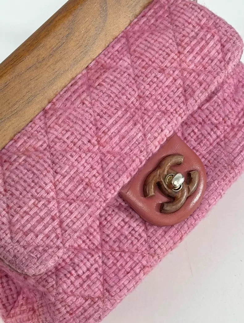 Chanel Pink tweed Wood hardware Mini Bag