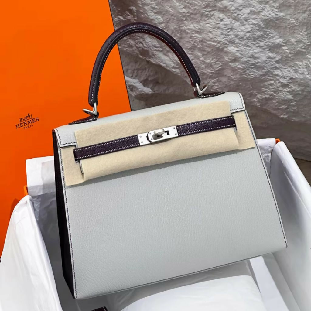 Hermès Special Order (HSS) Kelly Sellier 25 Gris Perle and Cassis