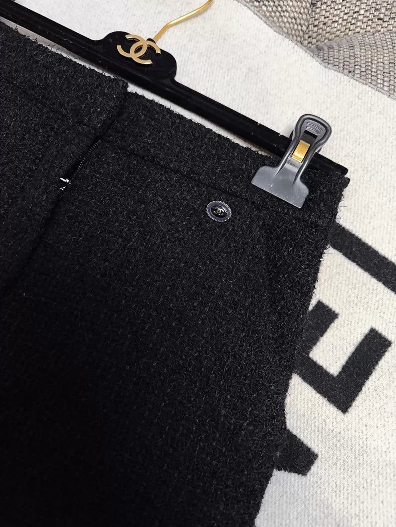 Chanel 19B black tweed wide-leg pants