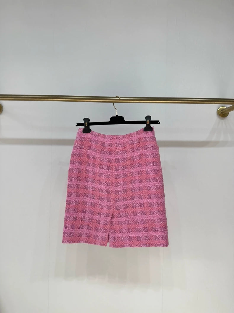 Chanel 24P pink plaid skirt