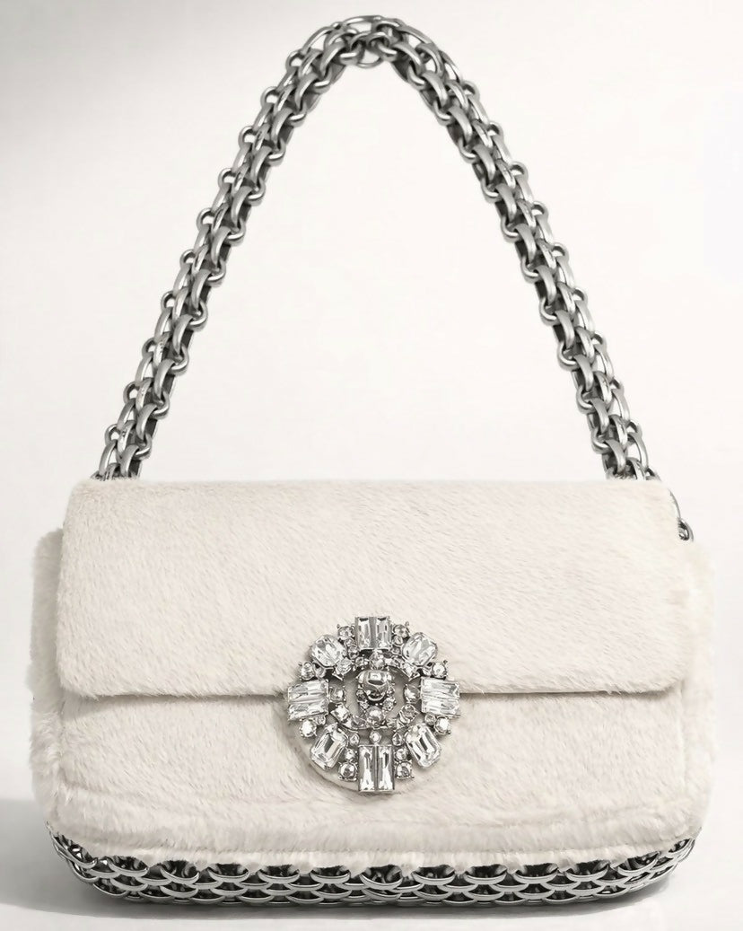 Ultra Rare Chanel 08A Huge Swarovski CC White Pony Classic Medium