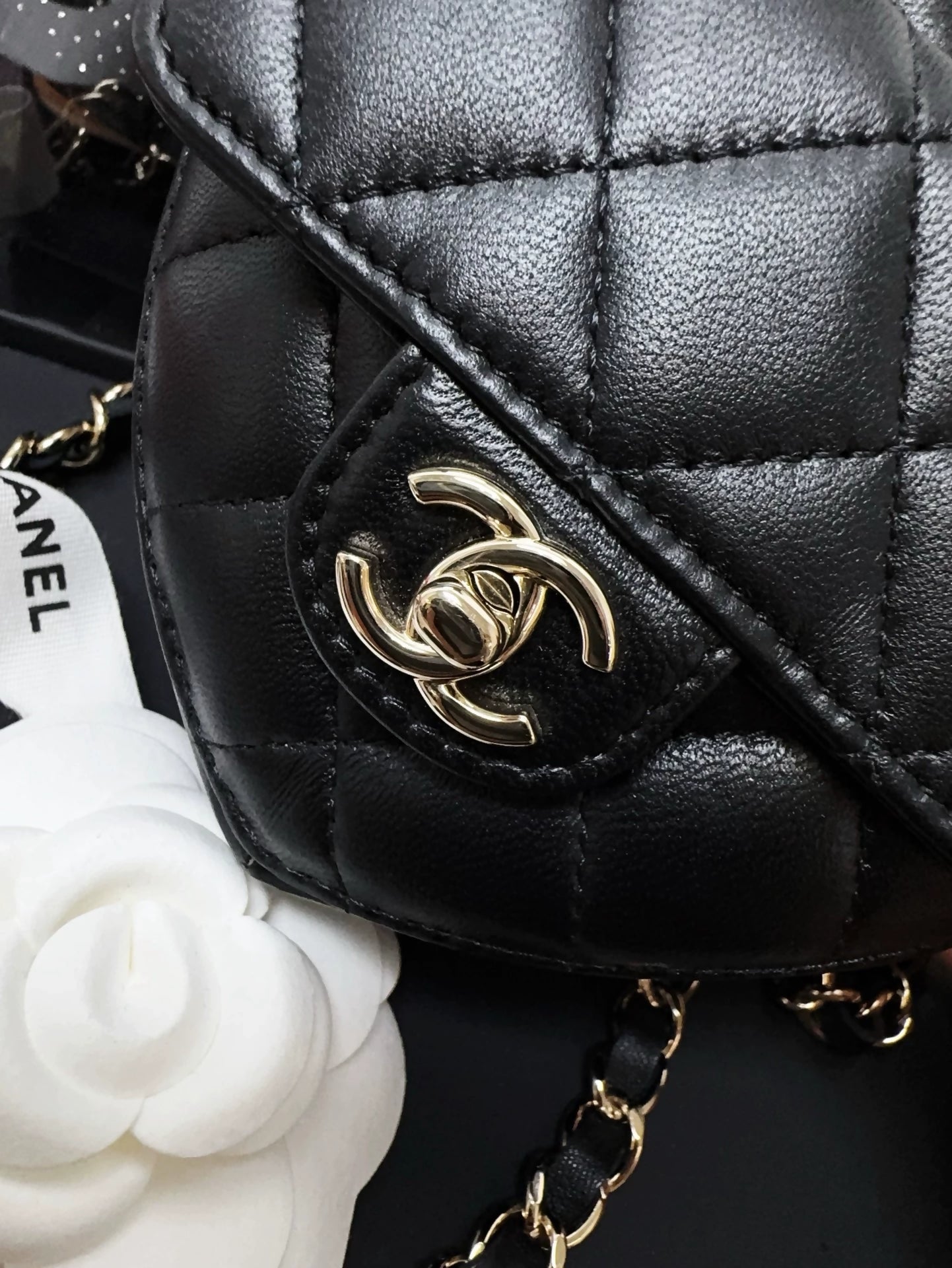 Chanel 22S black heart bag with light gold hardware