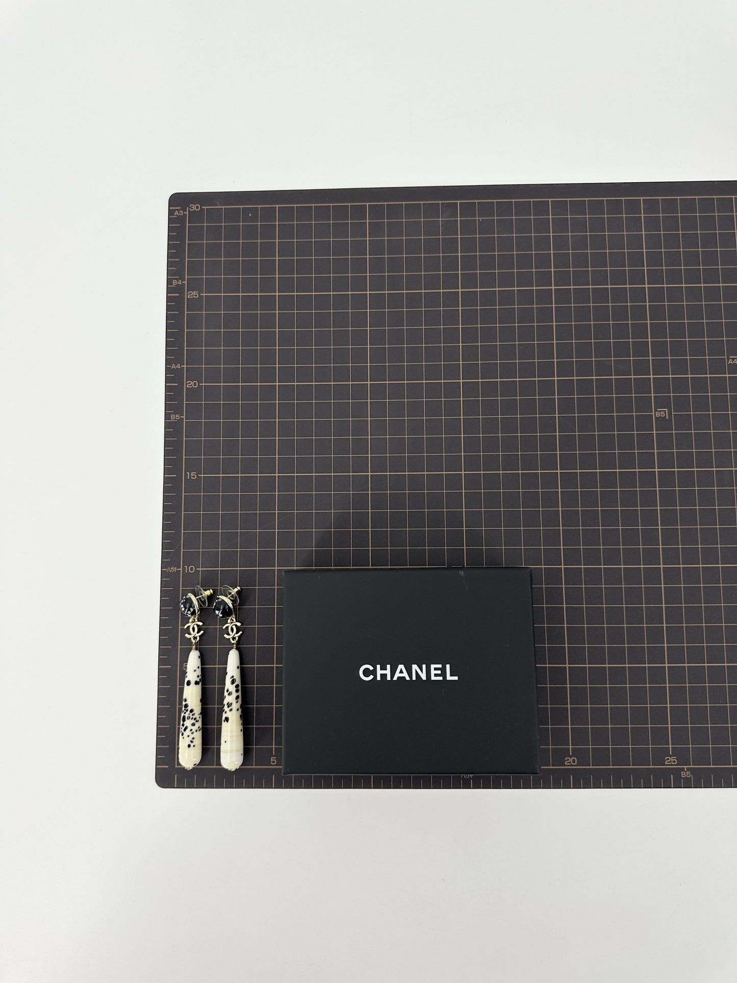 Chanel 26A Resin Polka Dot Black and White Drop Stud Earrings