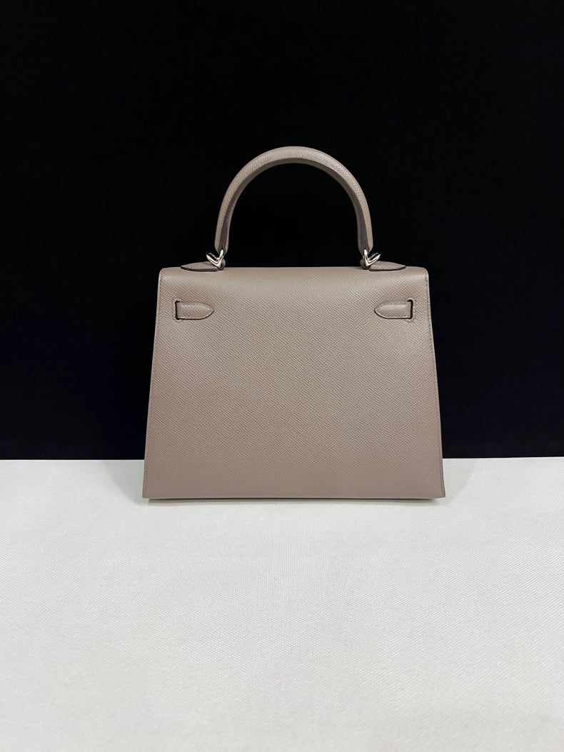 Hermes Kelly 25 Grid Etain Epsom Leather Palladium Hardware