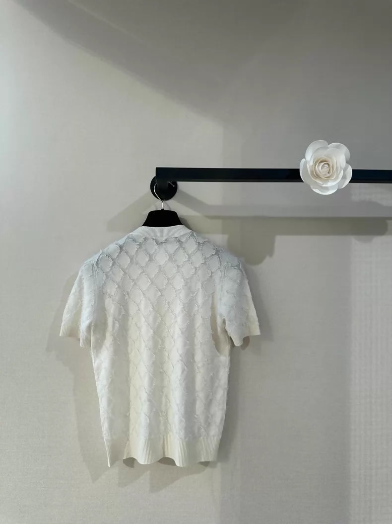 Chanel 24k white cashmere knit top