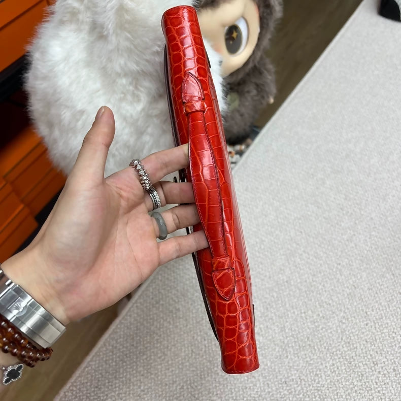 Hermès Kelly Cut D5 red shiny crocodile palladium hardware