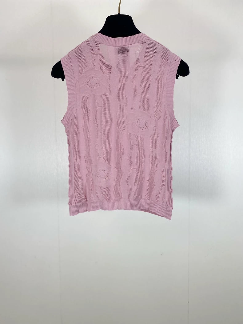 Chanel pink camellia lace vest