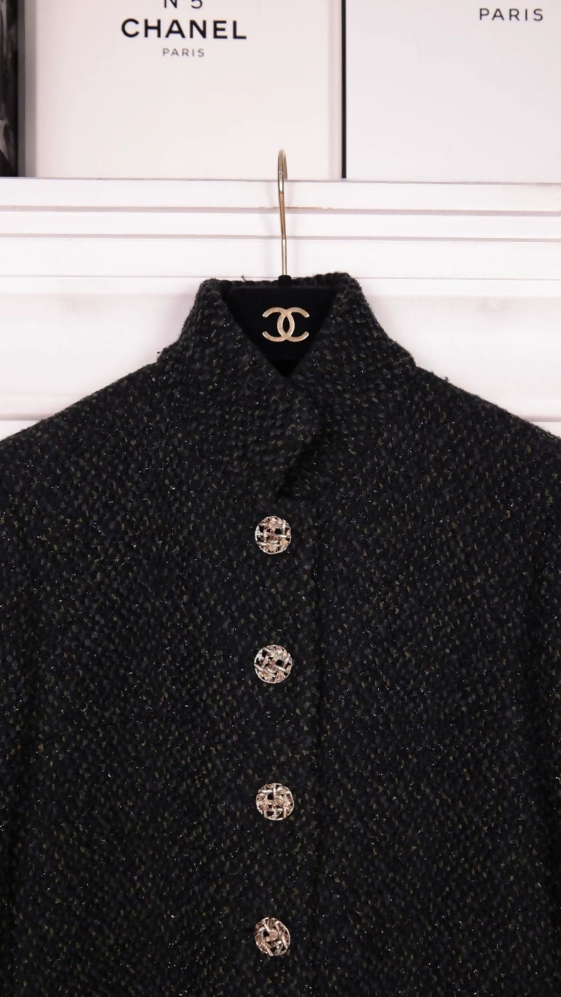 Chanel 2018 Black Green Tweed long Jacket