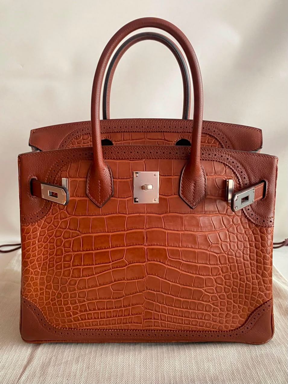 Hermes Birkin 30 Ghillies Fauve matte alligator leather palladium hardware