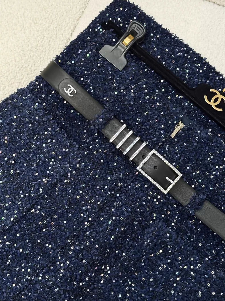 Chanel 17k Sequin Blue tweed Skirt