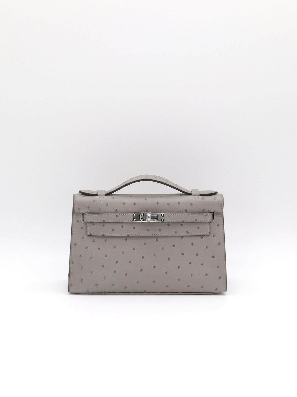 Hermès Kelly Pochette Gris Mouette Ostrich Palladium Hardware