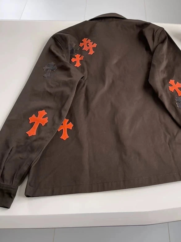 Chrome Hearts brown jacket with orange crosses