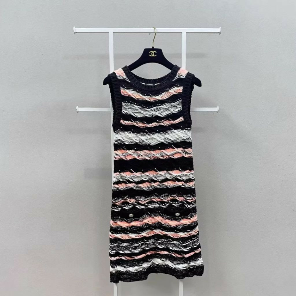 Chanel Striped Knitted Black and Pink dress – Wararni.com