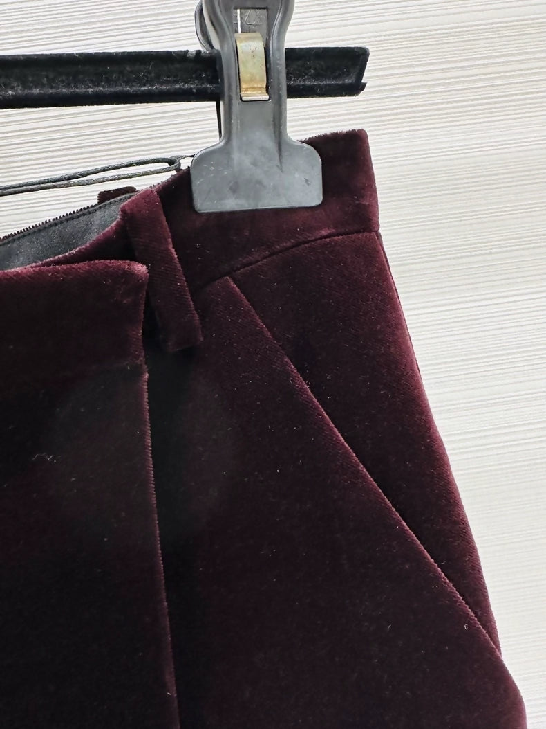 Saint Laurent YSL 25 midi skirt in burgundy velvet