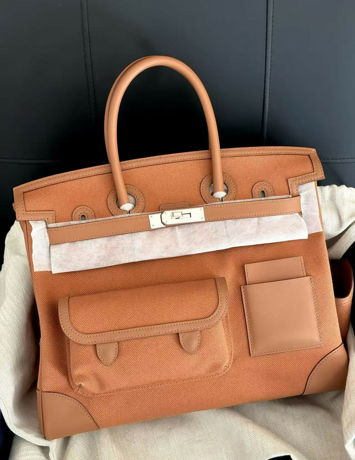 Hermès Birkin 35 Cargo Gold / Gold Brown Canvas & Swift Leather with Palladium Hardware U Stamp