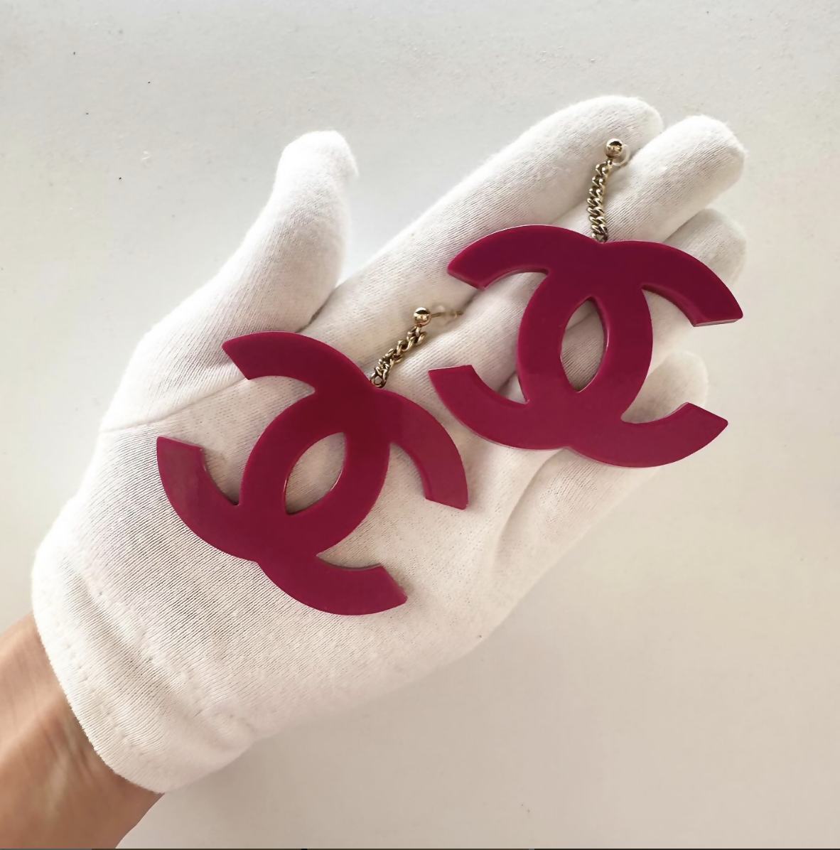 Chanel 2000s Pink Acrylic Large Logo Dangle Earrings