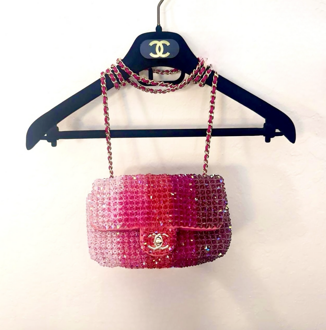 Chanel Pink Crystal Iridescent Ombre Mini Flap Bag
