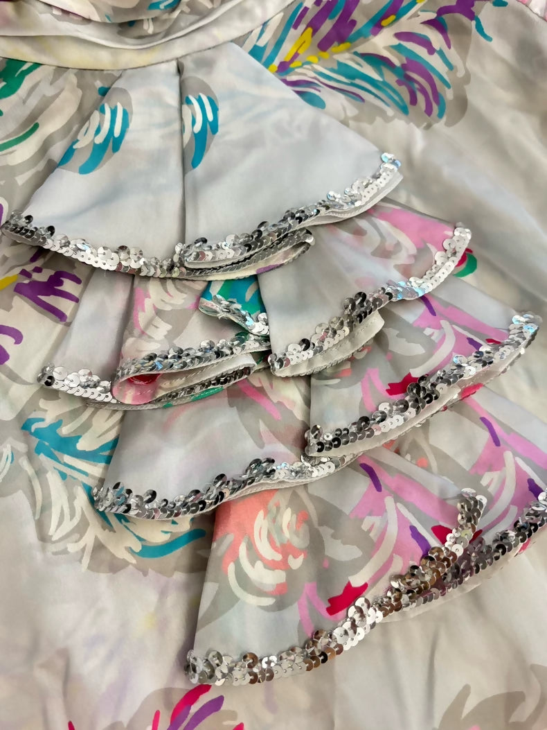 Chanel 25S Colorful Feather Silk Sequined Rhinestone Button top