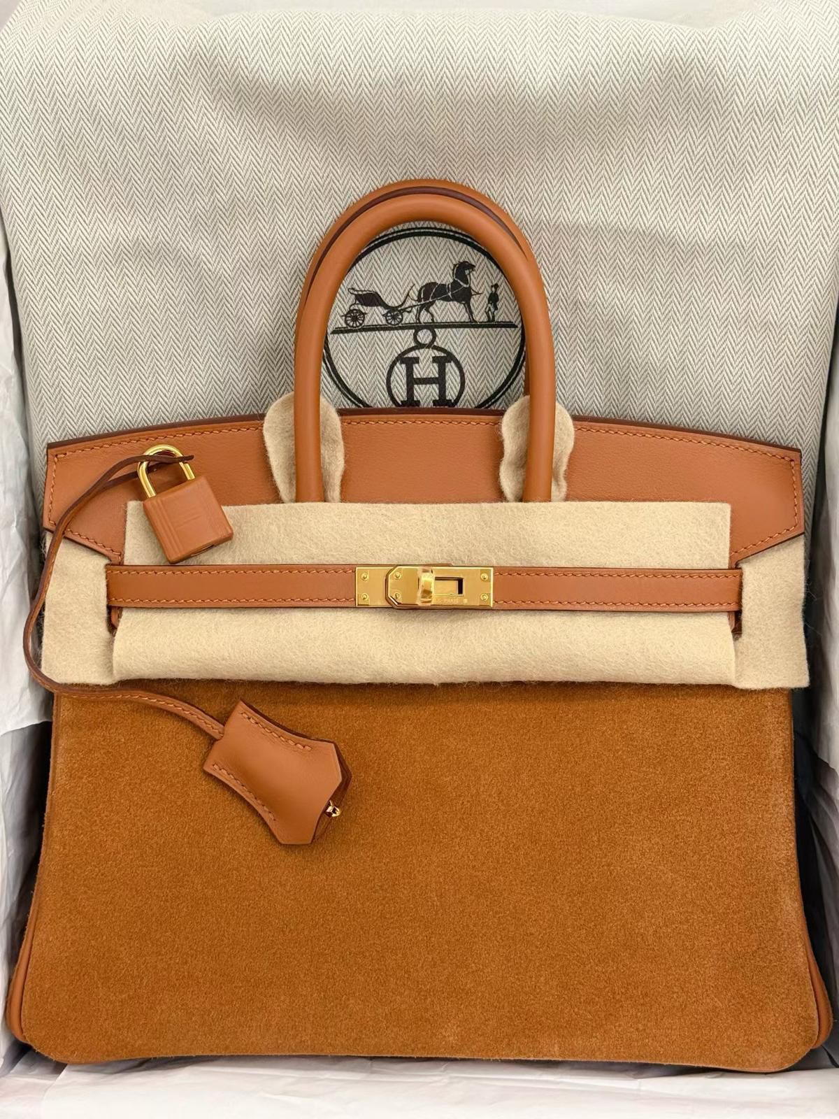 Hermes Birkin 25 Gold Swift & Chamois Grizzly Gold hardware