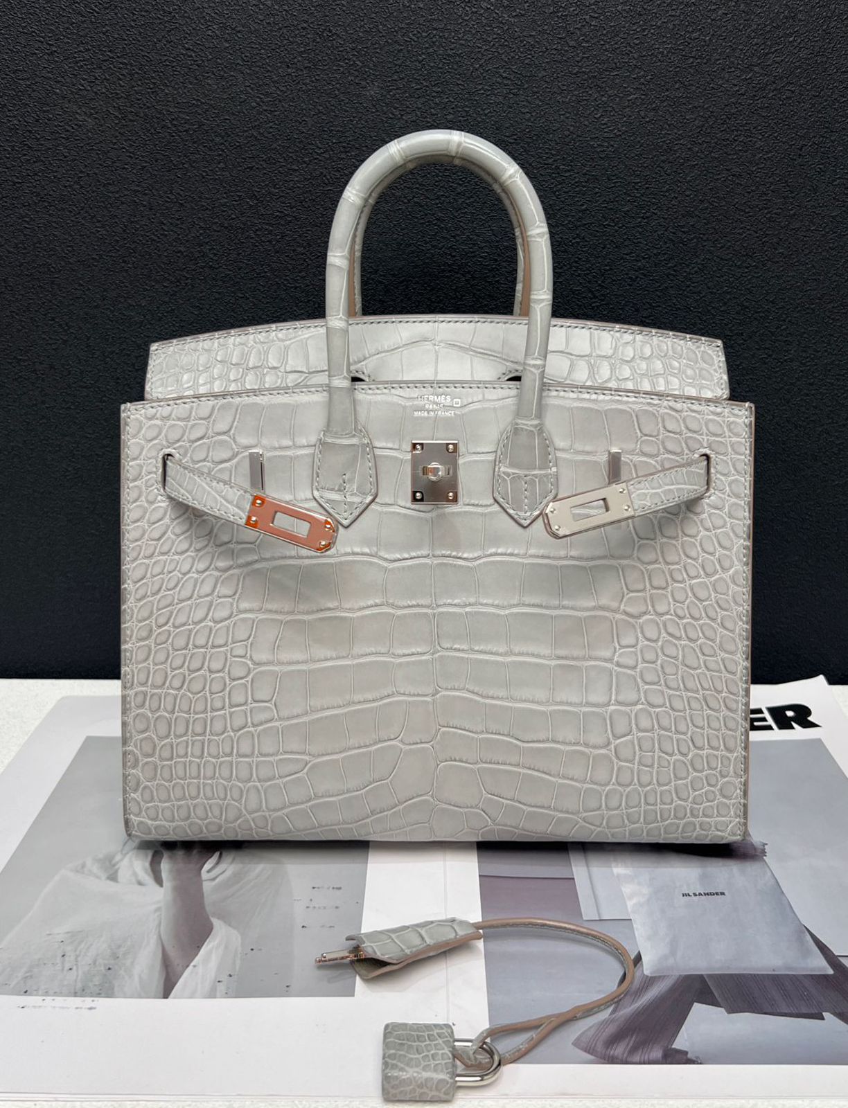 Hermes Birkin 25 Sellier Gris Perle Matte Alligator Paladium hardaware