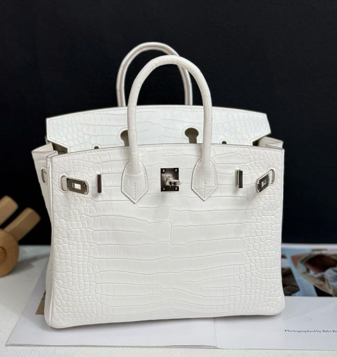 Hermes Birkin 25 Creme Chantilly Matte Porosus Palladium hardware