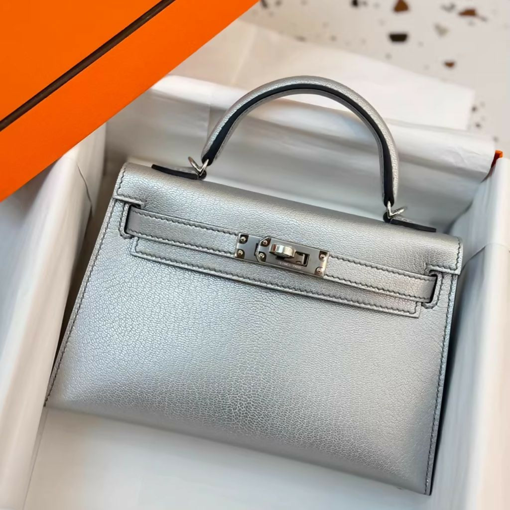 Hermès Kelly 20 Mini Sellier Argent Silver Metallic Chevre