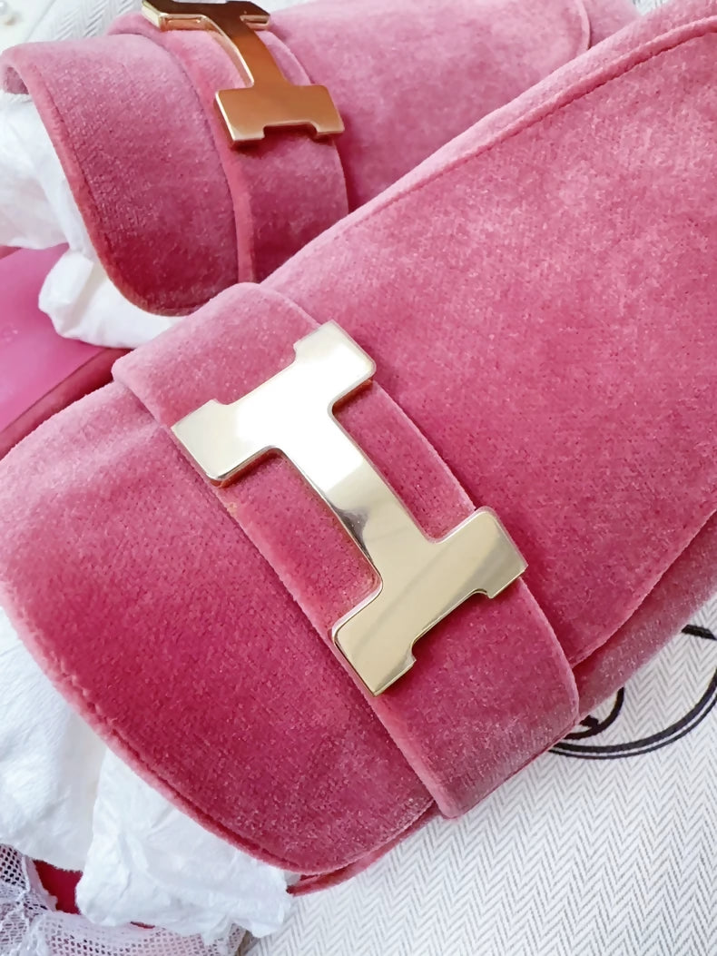 Hermes velvet pink mule sandals