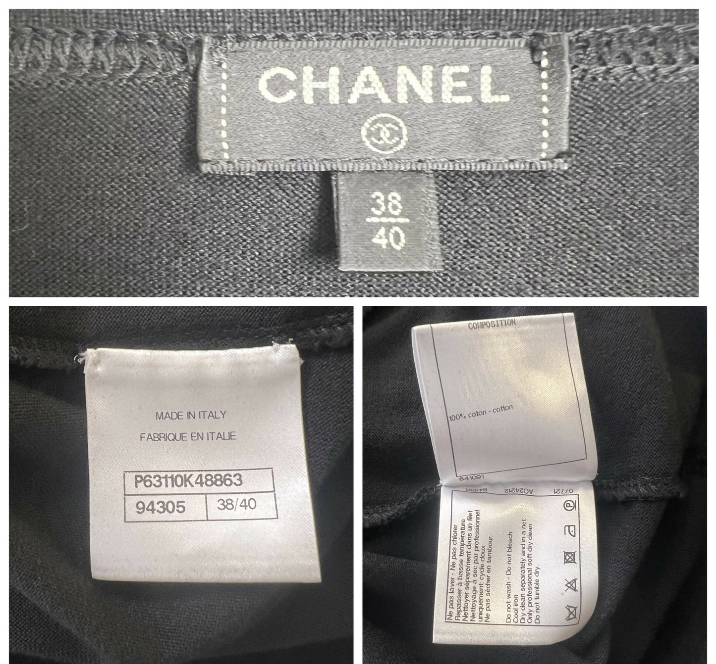 Chanel 20S Black Cotton Cut Out Embroidered Tee Shirt FR 38/40