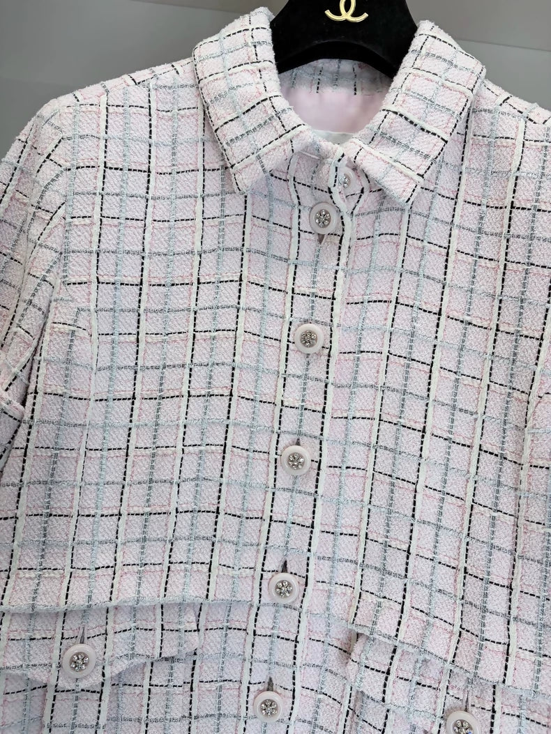 Chanel 25C Pink Plaid Tweed Dress