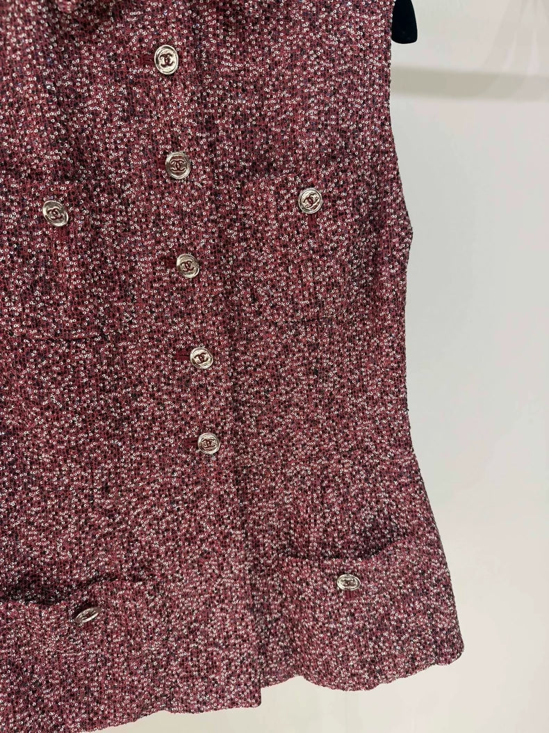Chanel 23A Burgundy Tweed vest